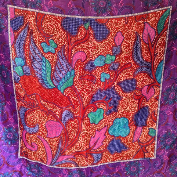 Liz Claiborne Vintage 80's Purple Red Silk Floral Square Scarf Made in Japan - Picture 2 of 8